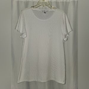 Rebecca Malone White Textured Short Sleeve Top Size XL #travel #casual #festive